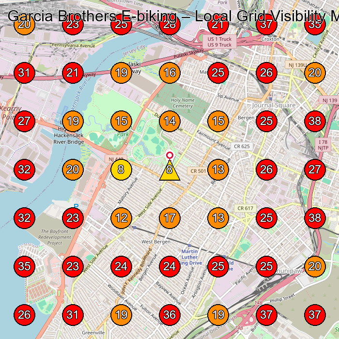 Garcia Brothers E-biking GeoGrid visibility map for Bicycle Repair Shop in Chambers St